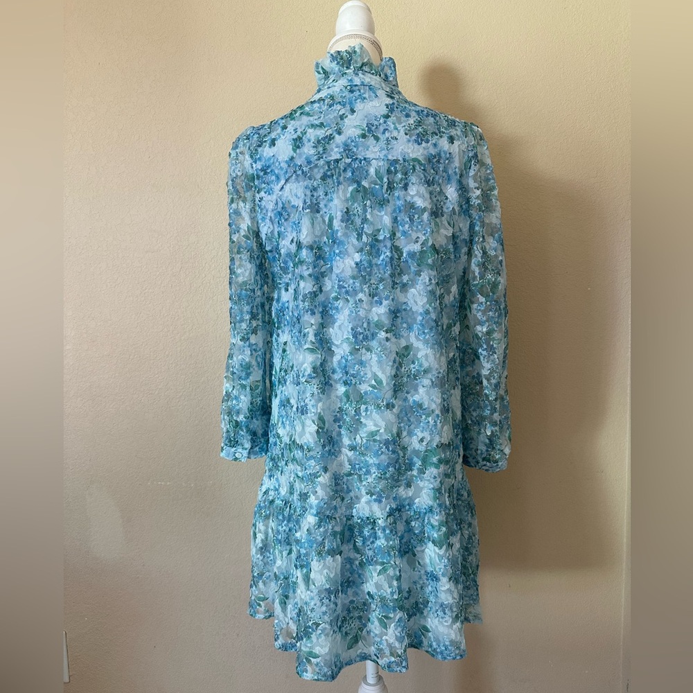 Tuckernuck Water's Edge Hydrangea Organza Palmerston Mini Dress Long Sleeve M - Picture 8 of 15